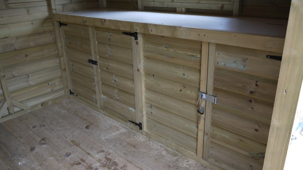 Hand made Work benches inside shed The Wooden Workshop