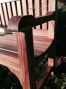 Sapele bench detail. The Wooden Workshop, Oakford, Devon.