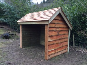 waney edge goat shelter, The Wooden Workshop, Oakford, Devon.