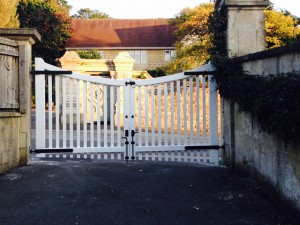 Painted redwood gates, The Wooden Workshop, Oakford, Devon.