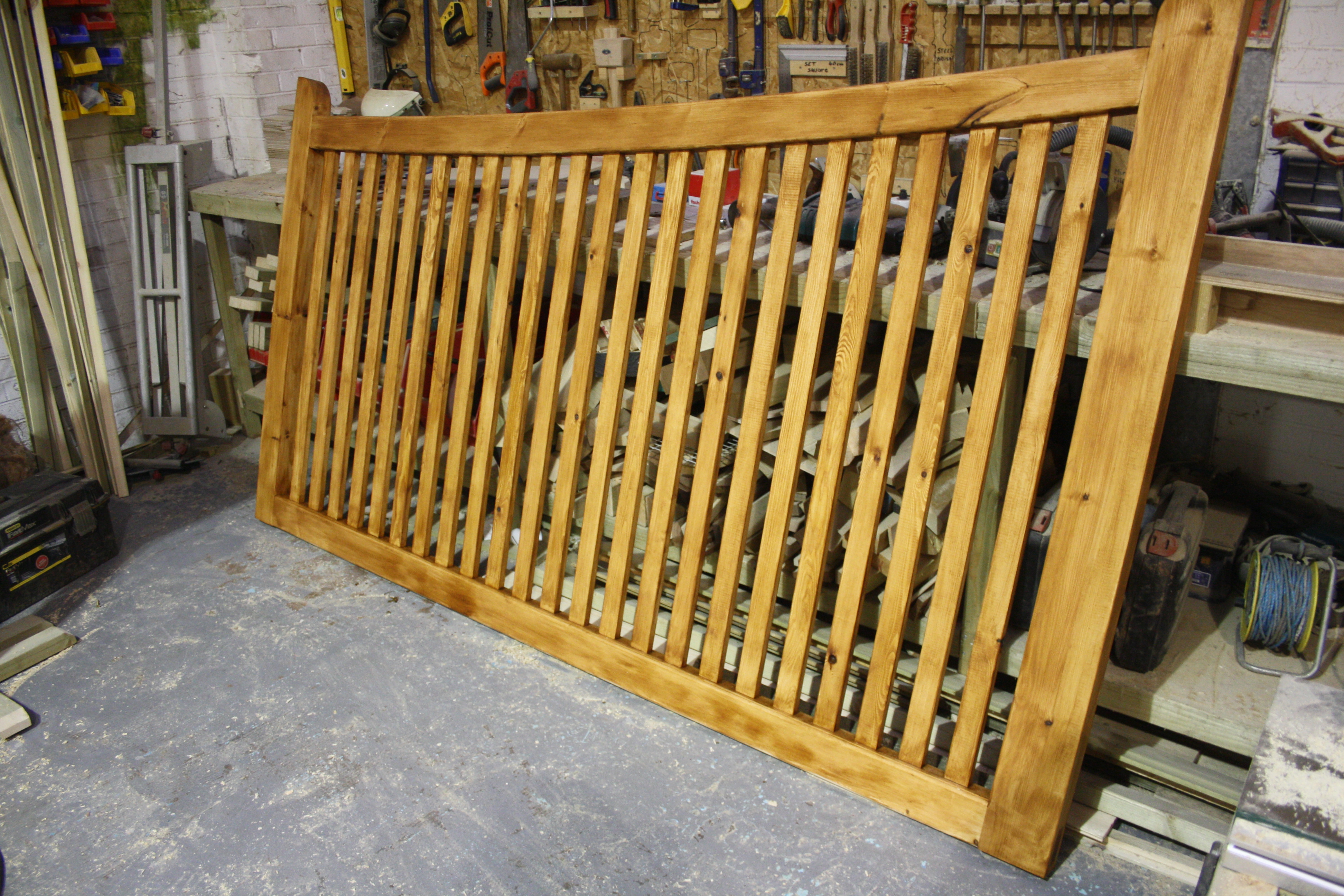 Redwood Gates, varnish coat 1. The Wooden Bampton, Devon