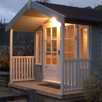 Painted summerhouse with electrics - The Wooden Workshop Bampton Devon