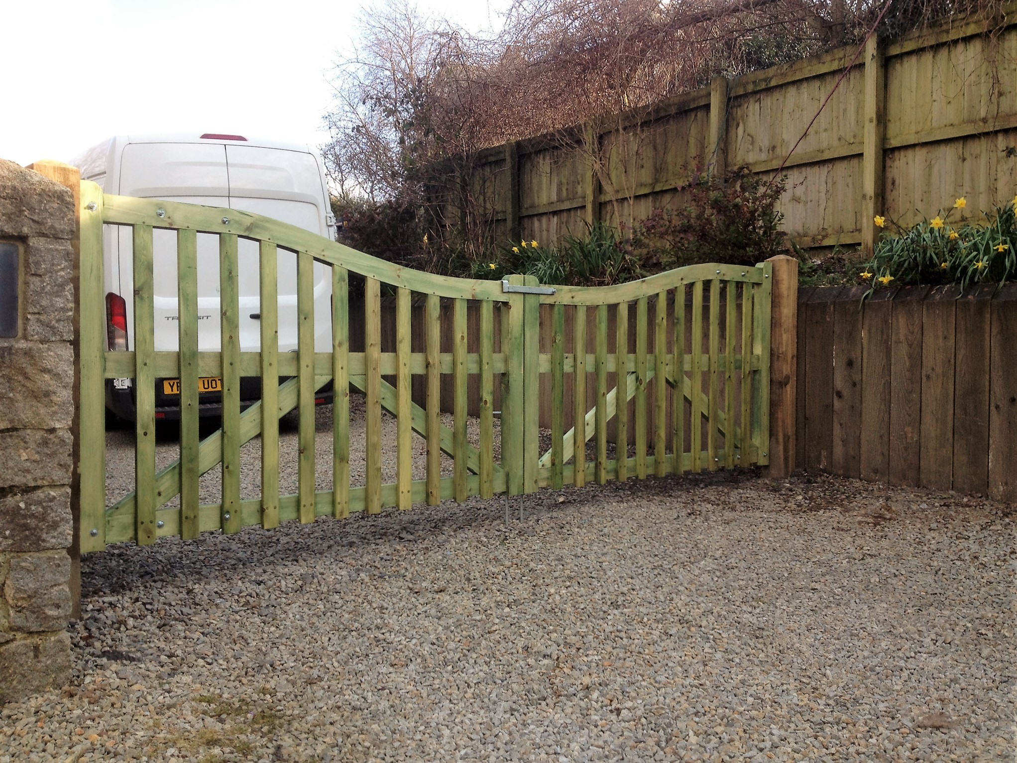 Sloping top Redwood driveway gates The Wooden Oakford devon The Wooden