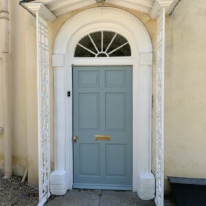 Front door constructed from Sapele and painted