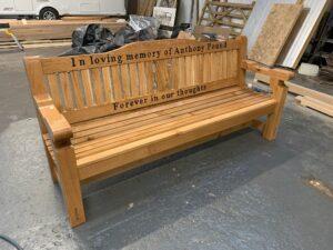 Heavy duty oak memorial bench with engraving