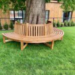 Oak round tree bench that fits around a tree trunk