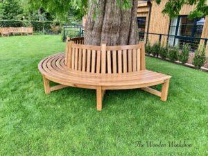 Oak round tree bench that fits around a tree trunk